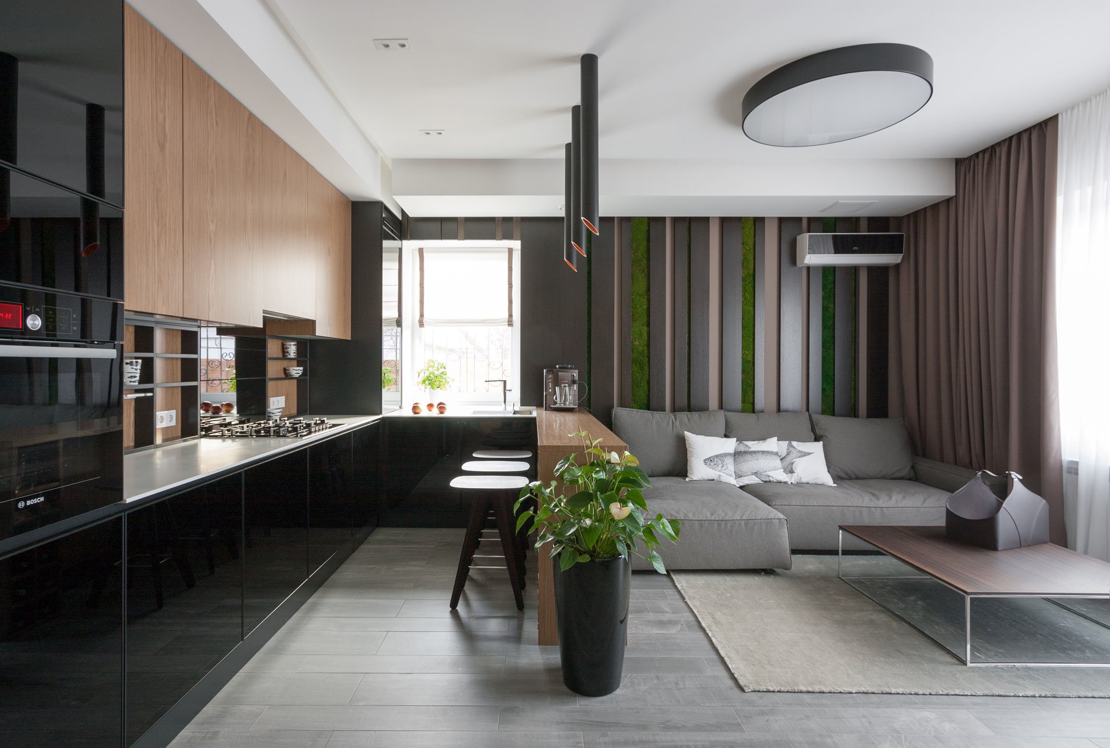 гостиная с кухней дизайн в стиле модерн